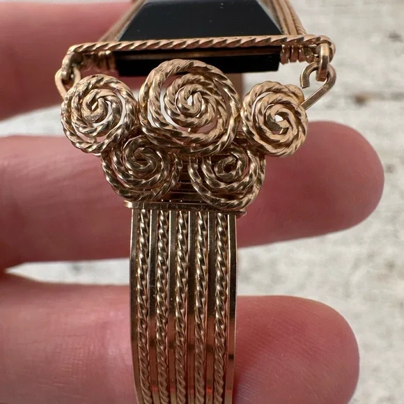 Antique Edwardian Era Gold Color Wire Work Black Cameo Bracelet - Picture 4 of 8